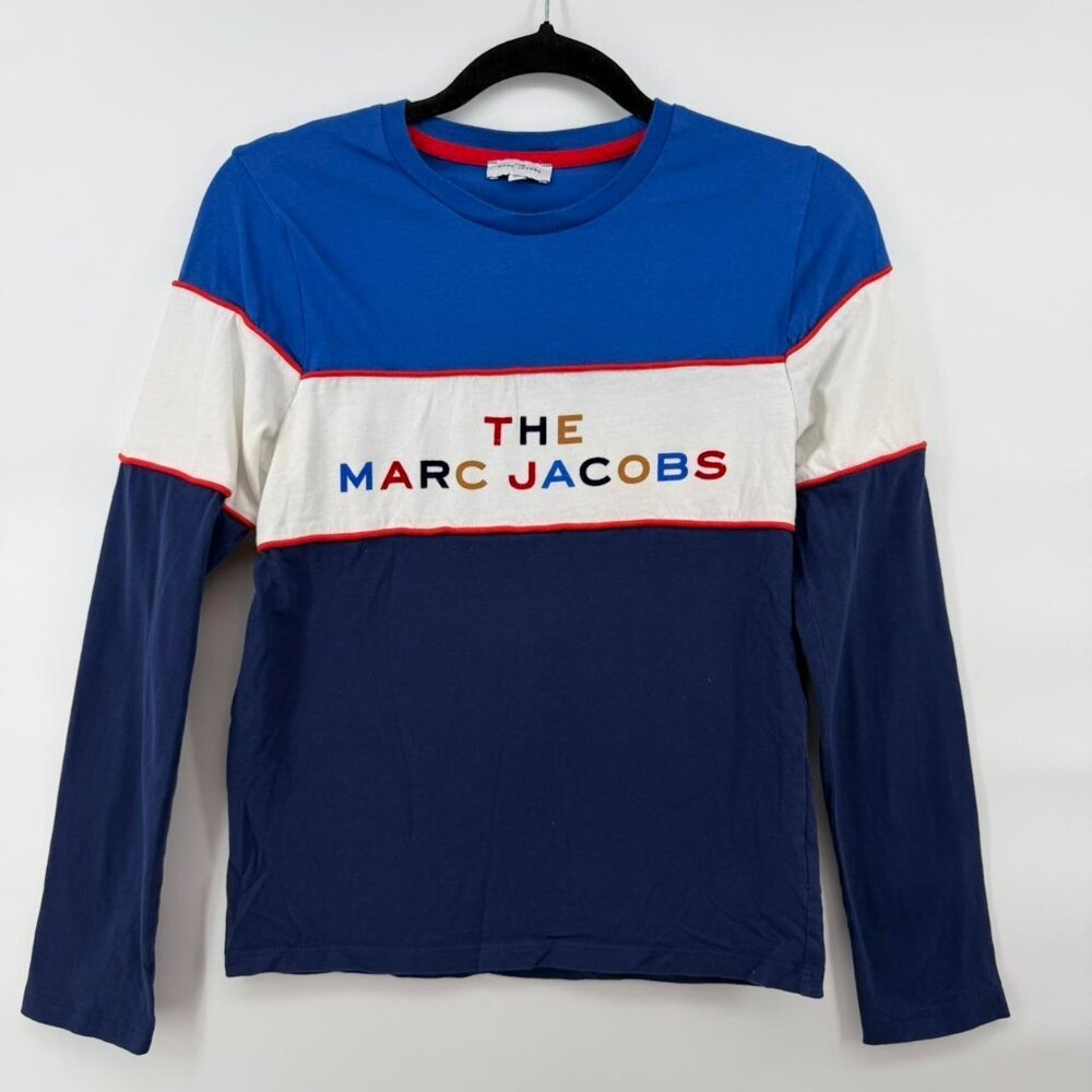 The Marc Jacobs Long Sleeve Logo T-Shirt Blue White Colorblock Youth 12Y